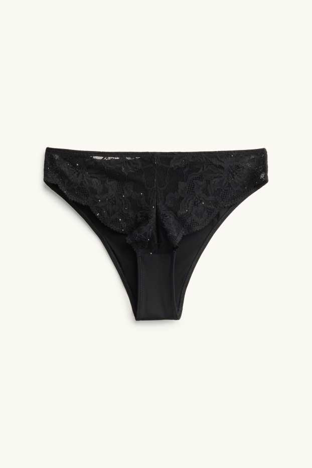 Damen - Slip - Glanz-Effekt - schwarz