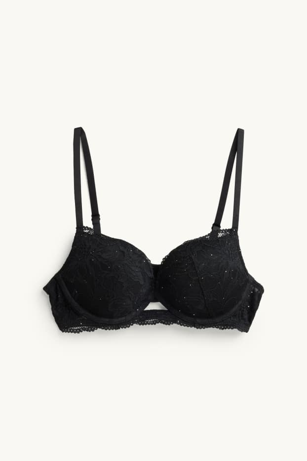 Dona - Sostenidors amb cèrcol - Push-up - efecte brillant - negre