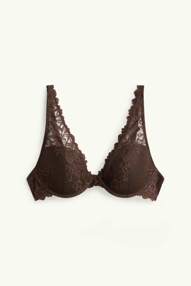 Women - Underwire bra - PLUNGE - padded - dark brown