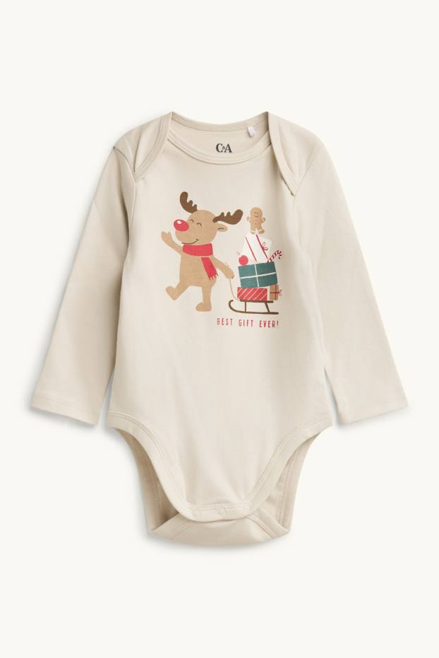 Unisexe - Renne et luge - body de Noël bébé - beige