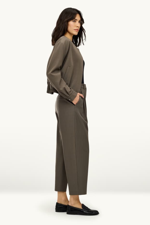 Women - Business trousers - high waist - regular fit - taupe