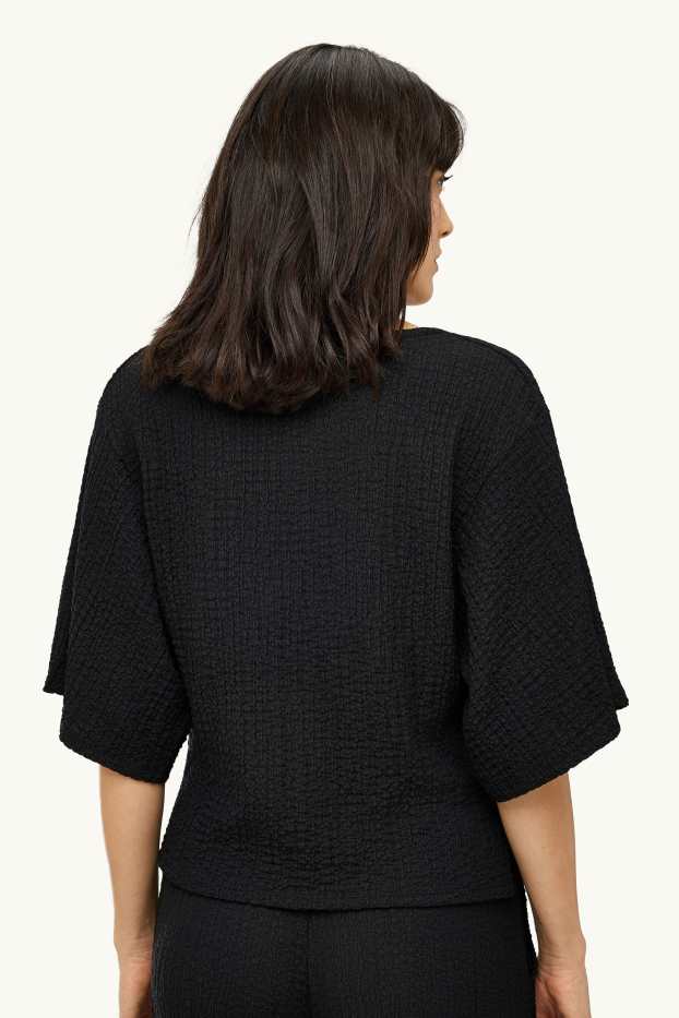 Damen - T-Shirt mit V-Ausschnitt - Regular Fit - schwarz