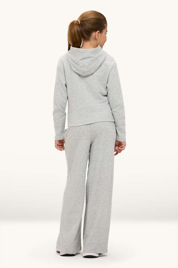 Kinderen: meisjes - Set - sweatvest met capuchon, joggingbroek en top - 3-delig - grijs-mix