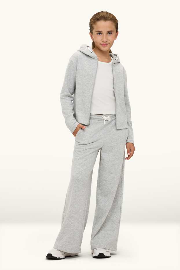 Kinderen: meisjes - Set - sweatvest met capuchon, joggingbroek en top - 3-delig - grijs-mix