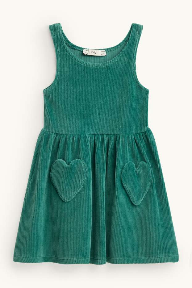 Kinder Mädchen - Herz - Set - Cordkleid und Langarmshirt - 2 teilig - petrol