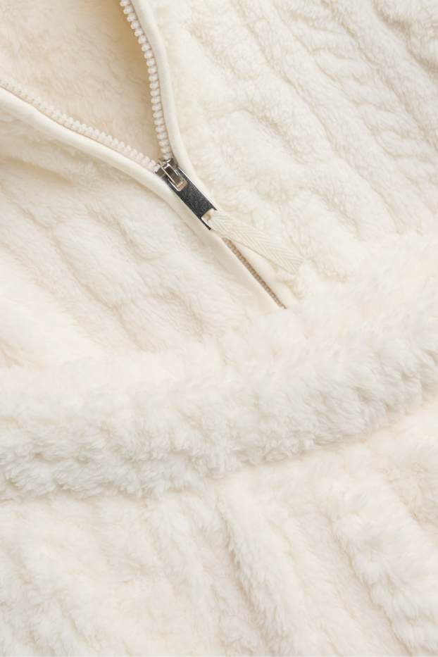 Women - Faux fur pyjamas - cable knit pattern - white