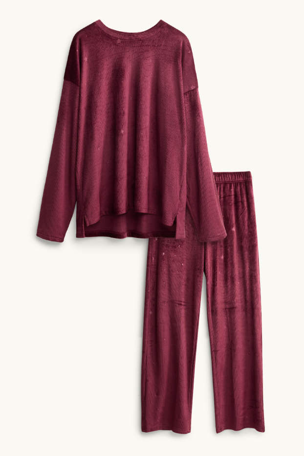 Dames - Pyjama - ribstof - bordeaux