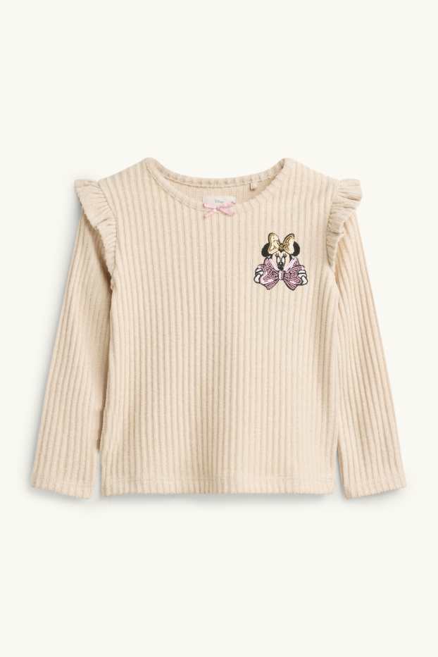 Bambine - Minnie - maglia a maniche lunghe - a coste - effetto brillante - beige