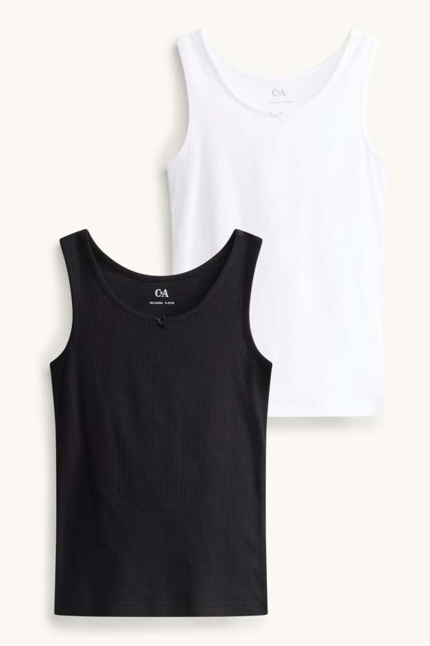 Enfants filles - Lot de 2 - nœud - maillot de corps - finition côtelée - blanc / noir
