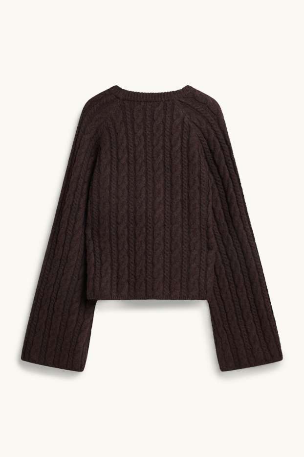 Women - Jumper - cable knit pattern - dark brown