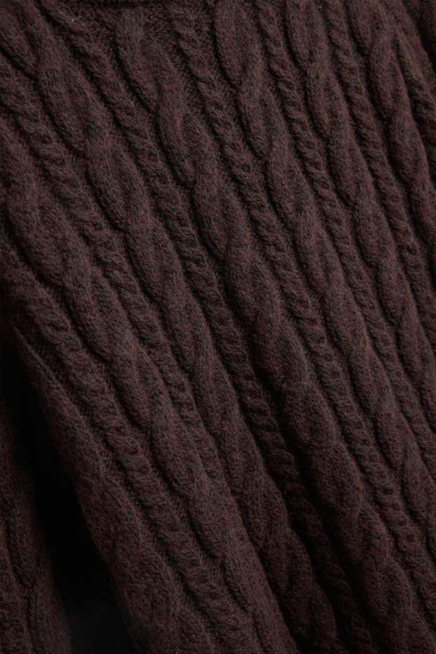Women - Jumper - cable knit pattern - dark brown