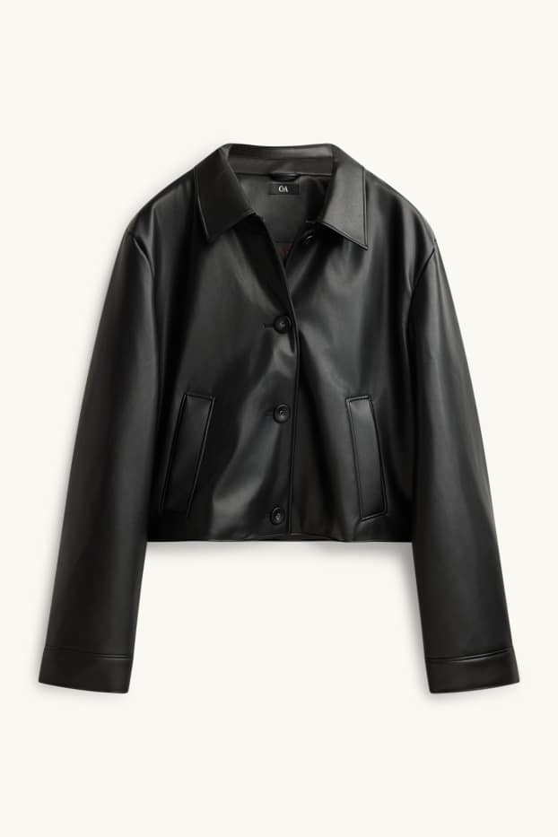 Damen - Jacke - Lederimitat - schwarz