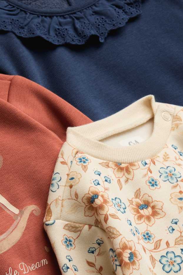 Baby Mädchen - Multipack 3er - Pferdchen und Blümchen - Baby-Sweatshirt - cremefarben