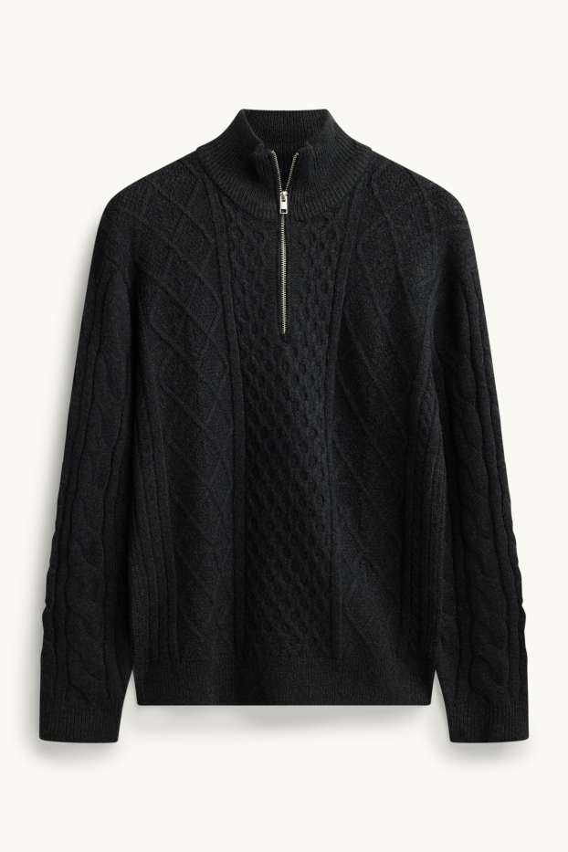 Hommes - Pull - motif tressé - noir