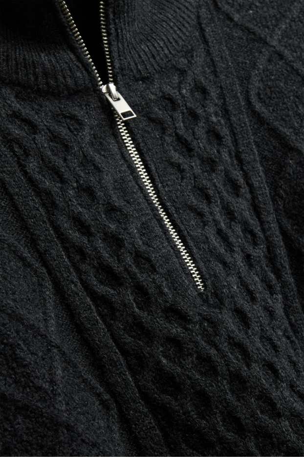 Hommes - Pull - motif tressé - noir