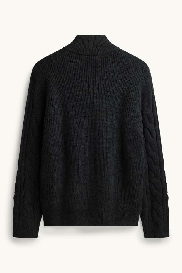 Hommes - Pull - motif tressé - noir