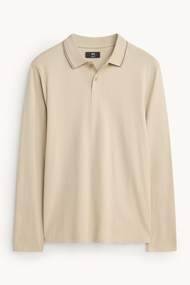 Hommes - Polo à manches longues - slim fit - beige
