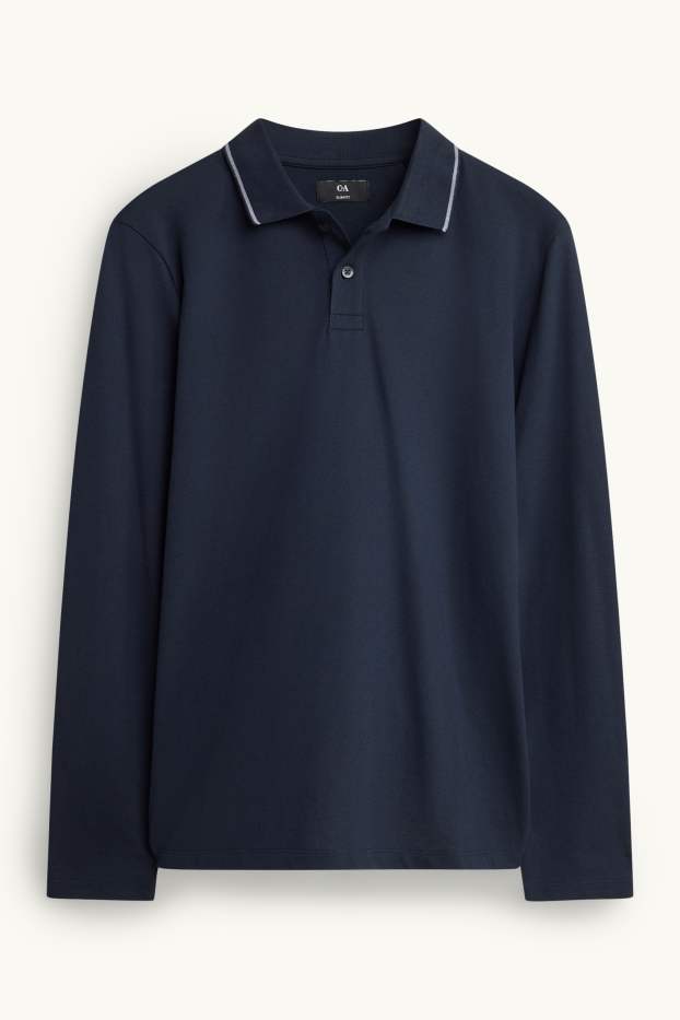 Men - Long sleeve polo shirt - slim fit - dark blue