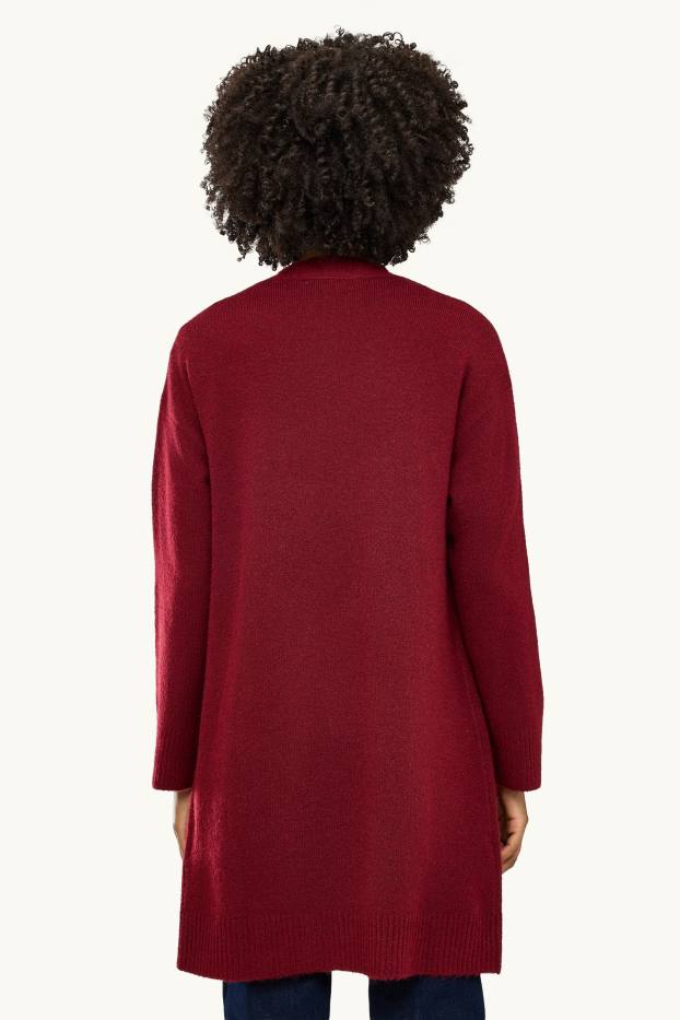 Damen - Lange Strickjacke - bordeaux