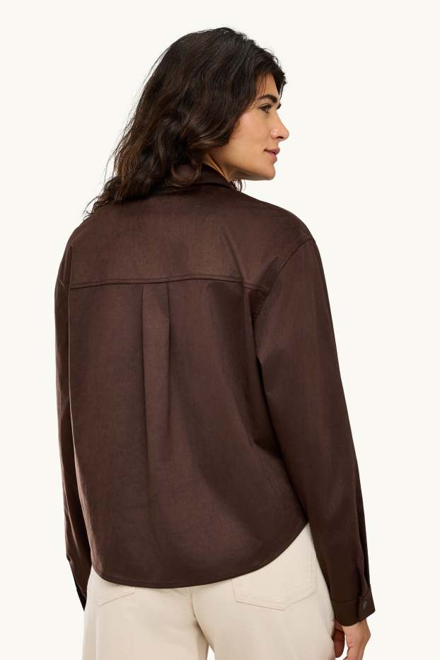 Femmes - Blouse-chemise - faux suède - marron foncé