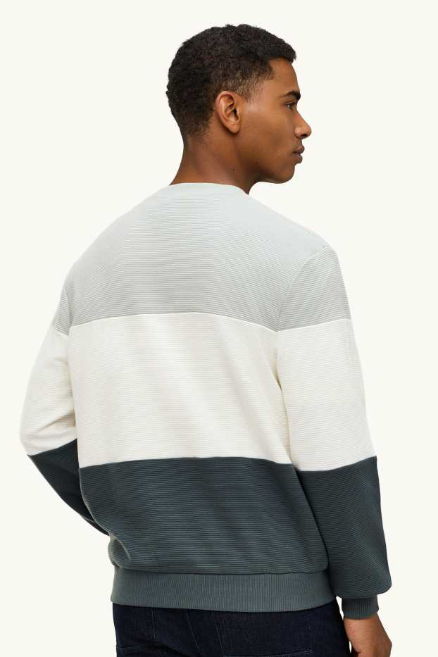 Heren - Sweatshirt - ribstof - wit / grijs
