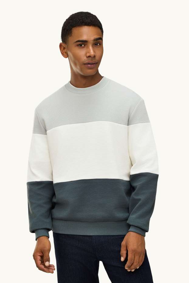 Heren - Sweatshirt - ribstof - wit / grijs