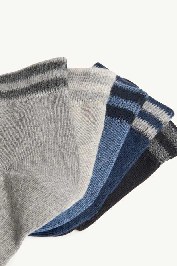 Heren - Set van 5 paar - korte sokken - blauw / grijs
