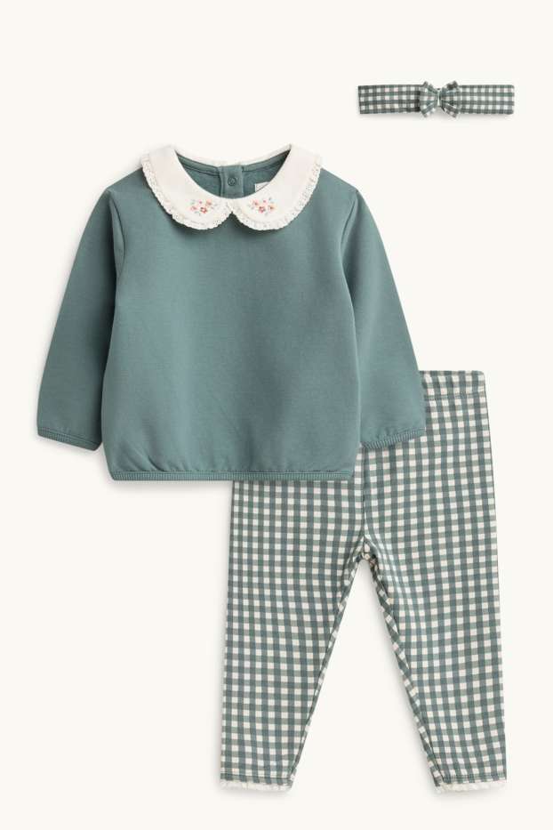Miminka - dívky - Outfit pro miminka - 3dílný - tmavozelená / krémově bílá