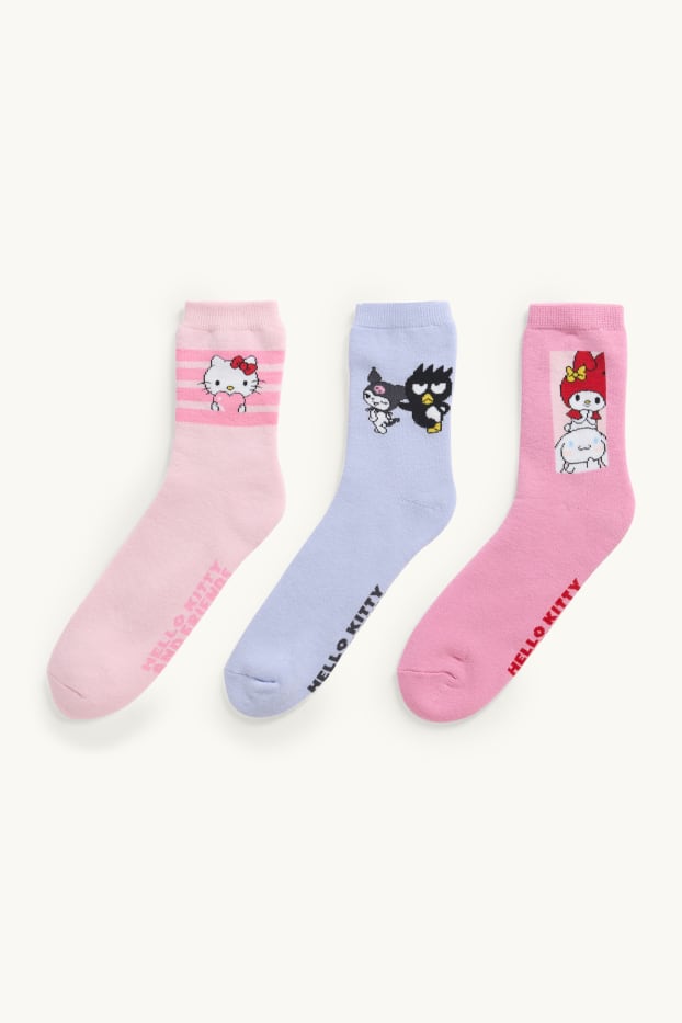 Kinderen: meisjes - Set van 3 paar - Hello Kitty and Friends - sokken met motief - roze / lichtblauw