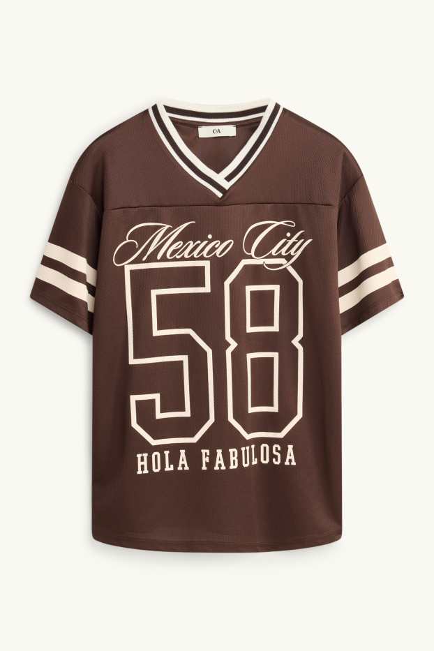 Enfants filles - T-shirt avec encolure V - Oversize - marron / blanc crème