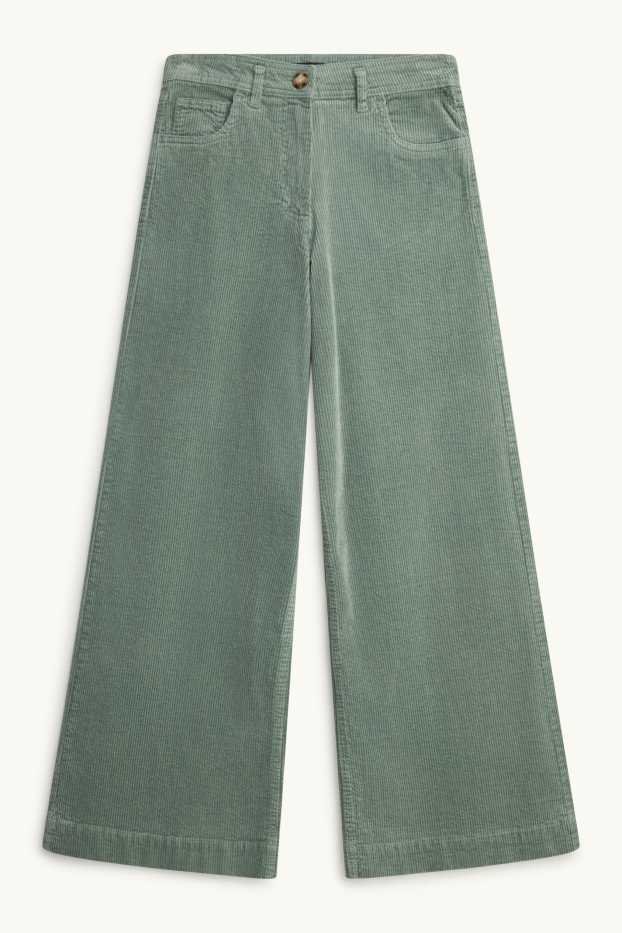 Dona - Pantalons de pana - high waist - wide leg - texà verd