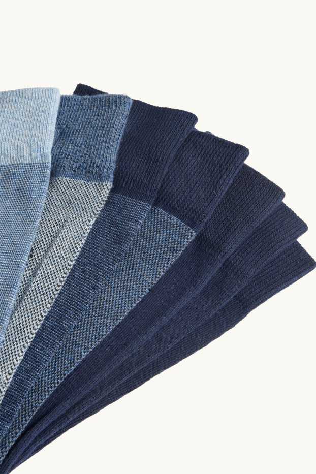 Heren - Set van 7 paar - sokken - blauw / donkerblauw