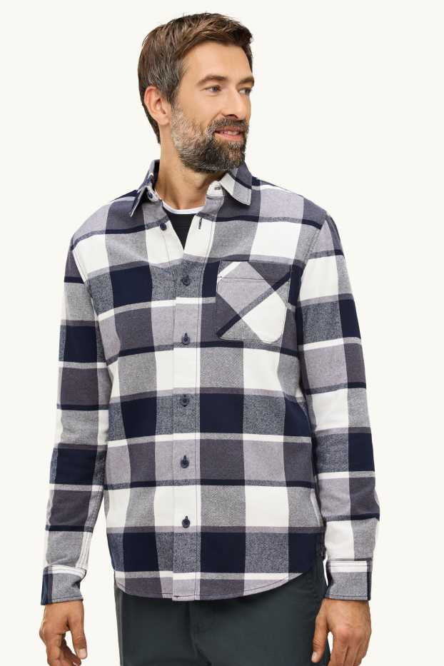 Home - Camisa - regular fit - Kent - de quadres - blau fosc / blanc