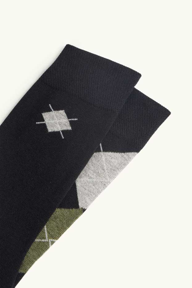 Heren - Set van 2 paar - sokken - geruit - donkergroen / zwart