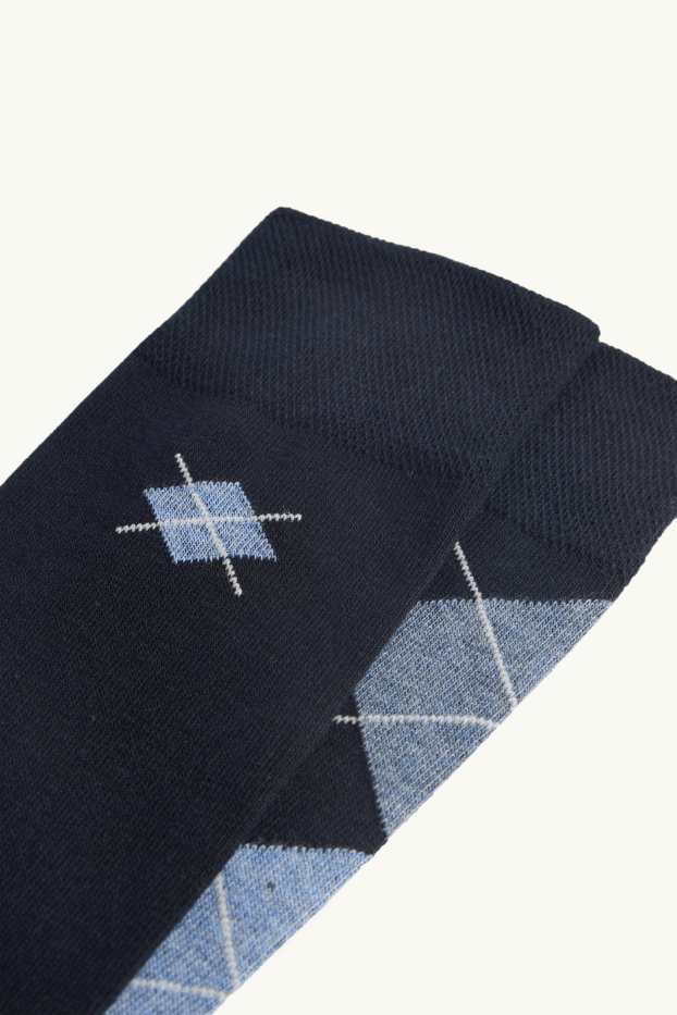 Heren - Set van 2 paar - sokken - geruit - blauw / donkerblauw