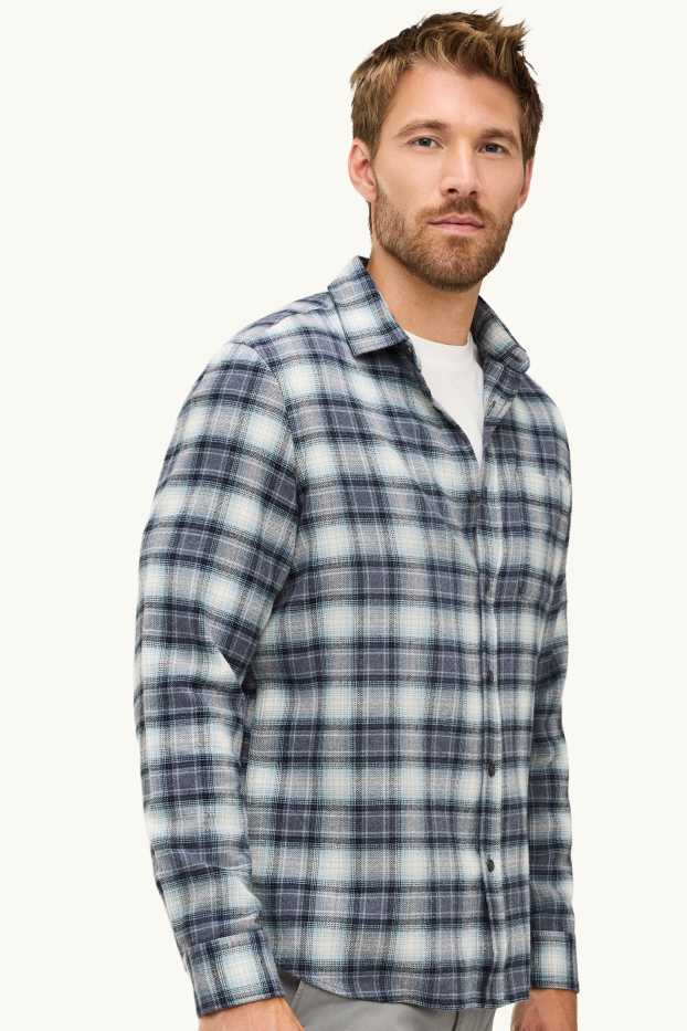 Home - Camisa - regular fit - Kent - de quadres - blau fosc / blanc