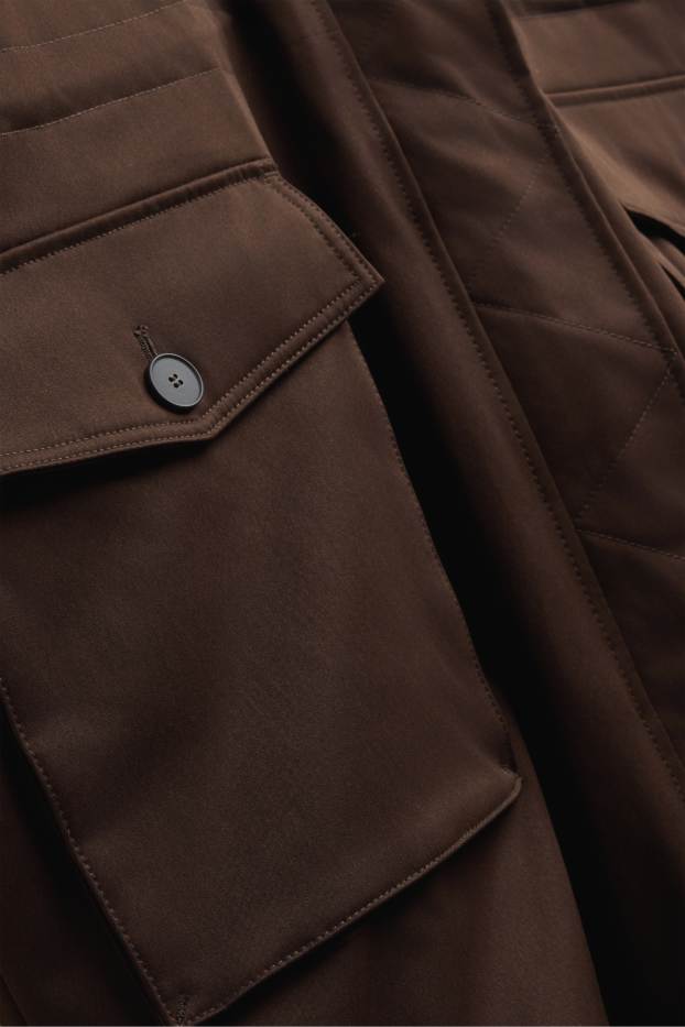 Femmes - Parka avec capuche et garniture en imitation fourrure - finition déperlante - marron foncé