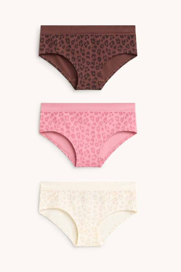 Kinder Mädchen - Multipack 3er - Boxershorts - seamless - Leo-Print - rosa