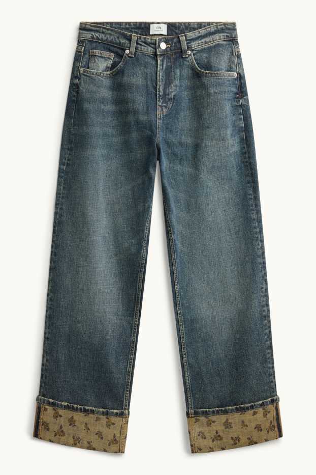 Women - Baggy jeans - mid-rise waist - floral - blue denim