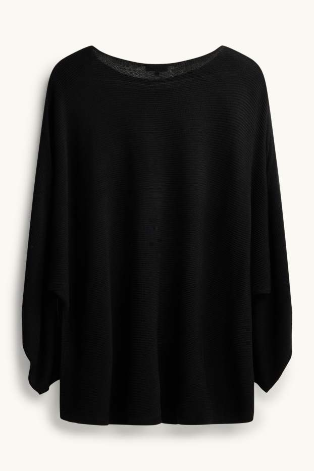Damen - Pullover - gerippt - schwarz