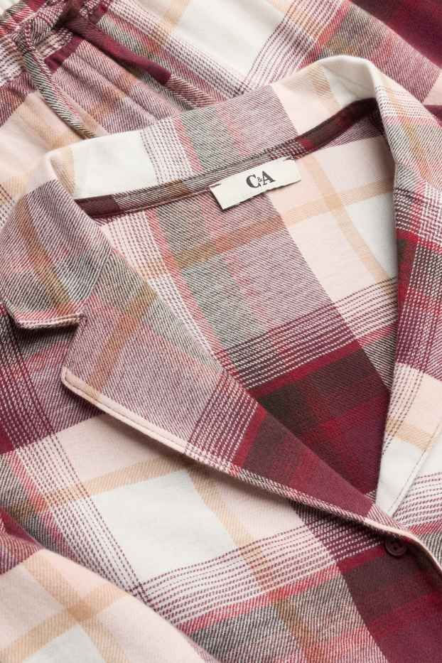 Dames - Flanellen pyjama - geruit - beige / bordeaux