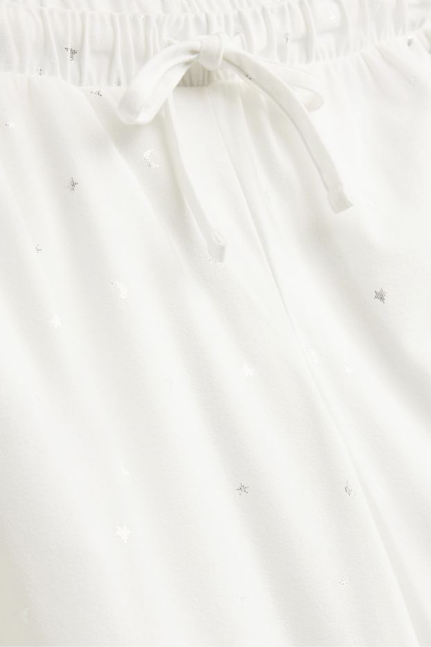 Dames - Pyjamabroek van fleece - met patroon - zuiver wit