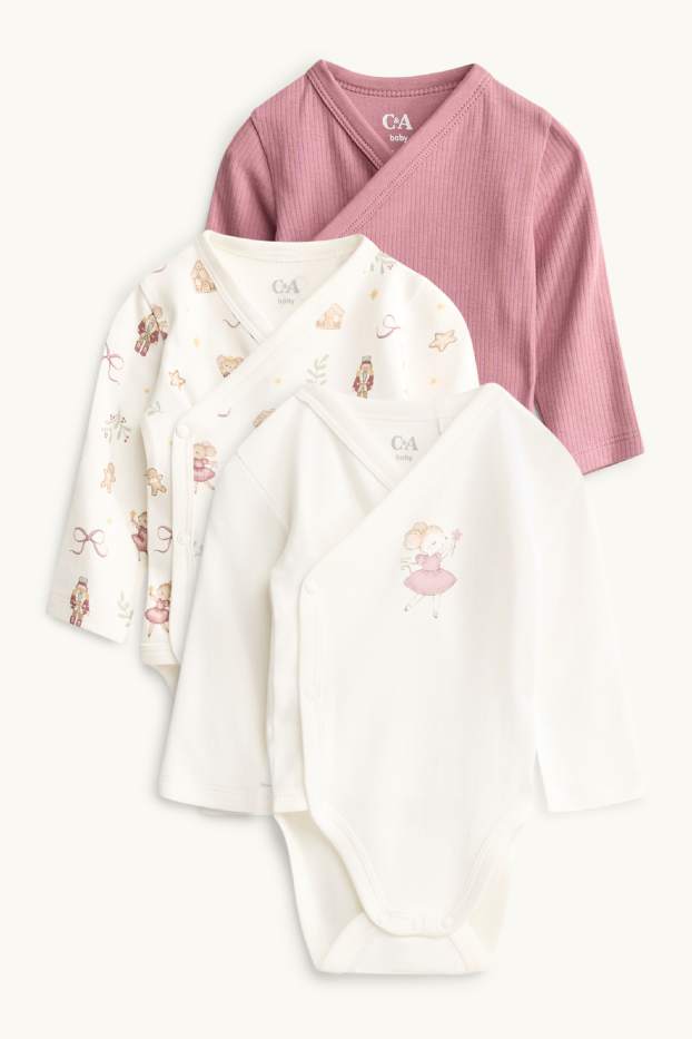 Baby Mädchen - Multipack 3er - Mäuschen - Baby-Wickelbody - cremeweiß
