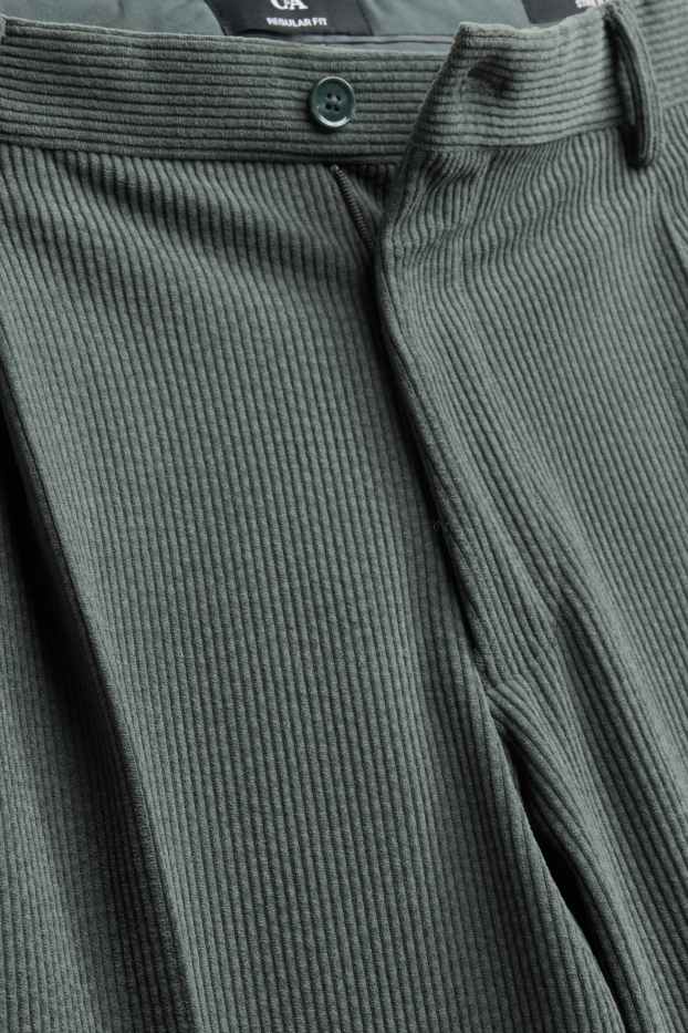 Bărbați - Pantaloni modulari din catifea - regular fit - stretch - verde închis