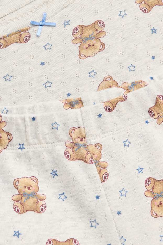 Children Girls - Teddy bear - pointelle pyjamas - 2 piece - beige / blue