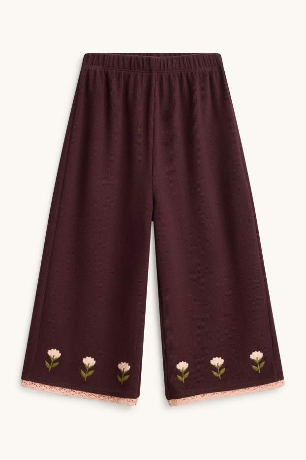 Copii - Fete - Floare - pantaloni de stofă - reiați - bordo