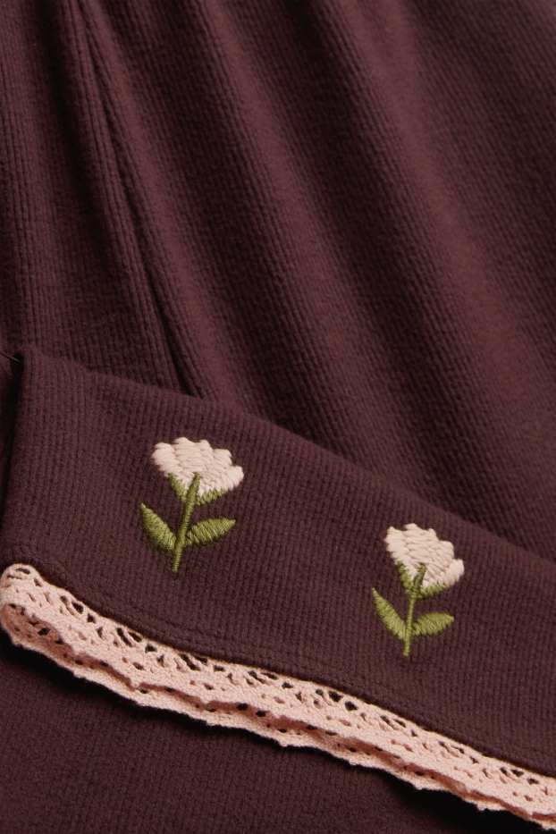 Copii - Fete - Floare - pantaloni de stofă - reiați - bordo