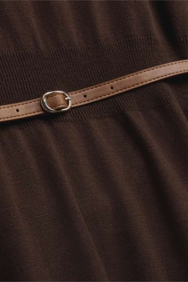 Donna - Vestito in maglia con cintura - straight fit - marrone scuro