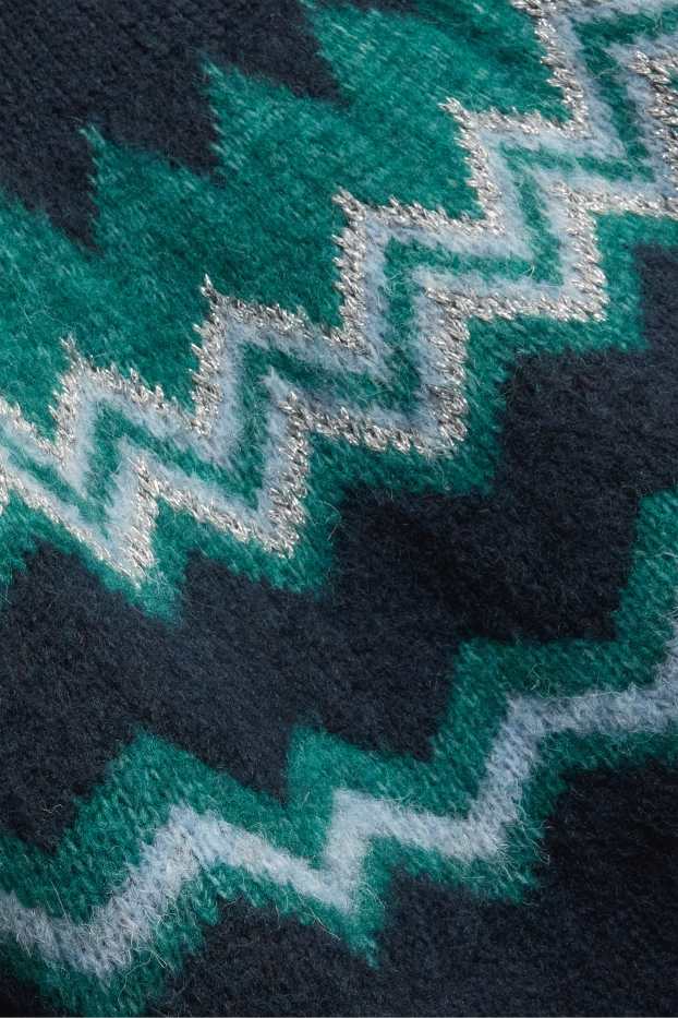 Damen - Rollkragenpullover - gemustert - Glanz-Effekt - dunkelgrün / dunkelblau