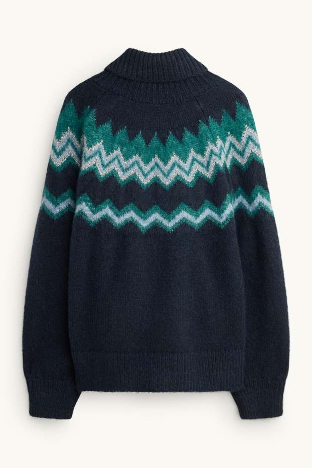 Damen - Rollkragenpullover - gemustert - Glanz-Effekt - dunkelgrün / dunkelblau